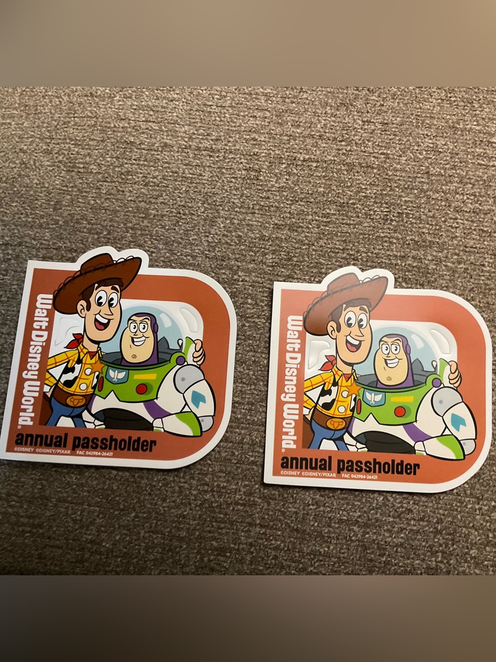 (2) Walt Disney World New Annual Passholder Magnet- Toy Story Woody & Buzz
